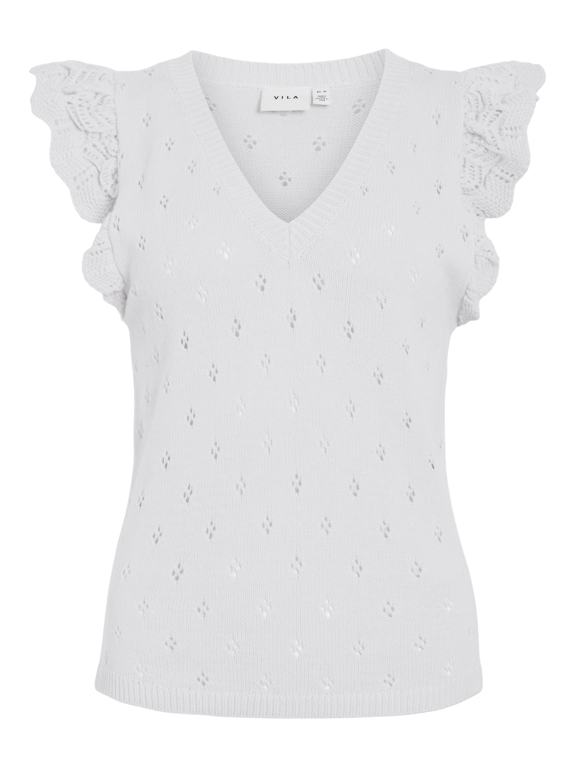 VIMARLEA V-NECK FLOUNCE KNIT HVID