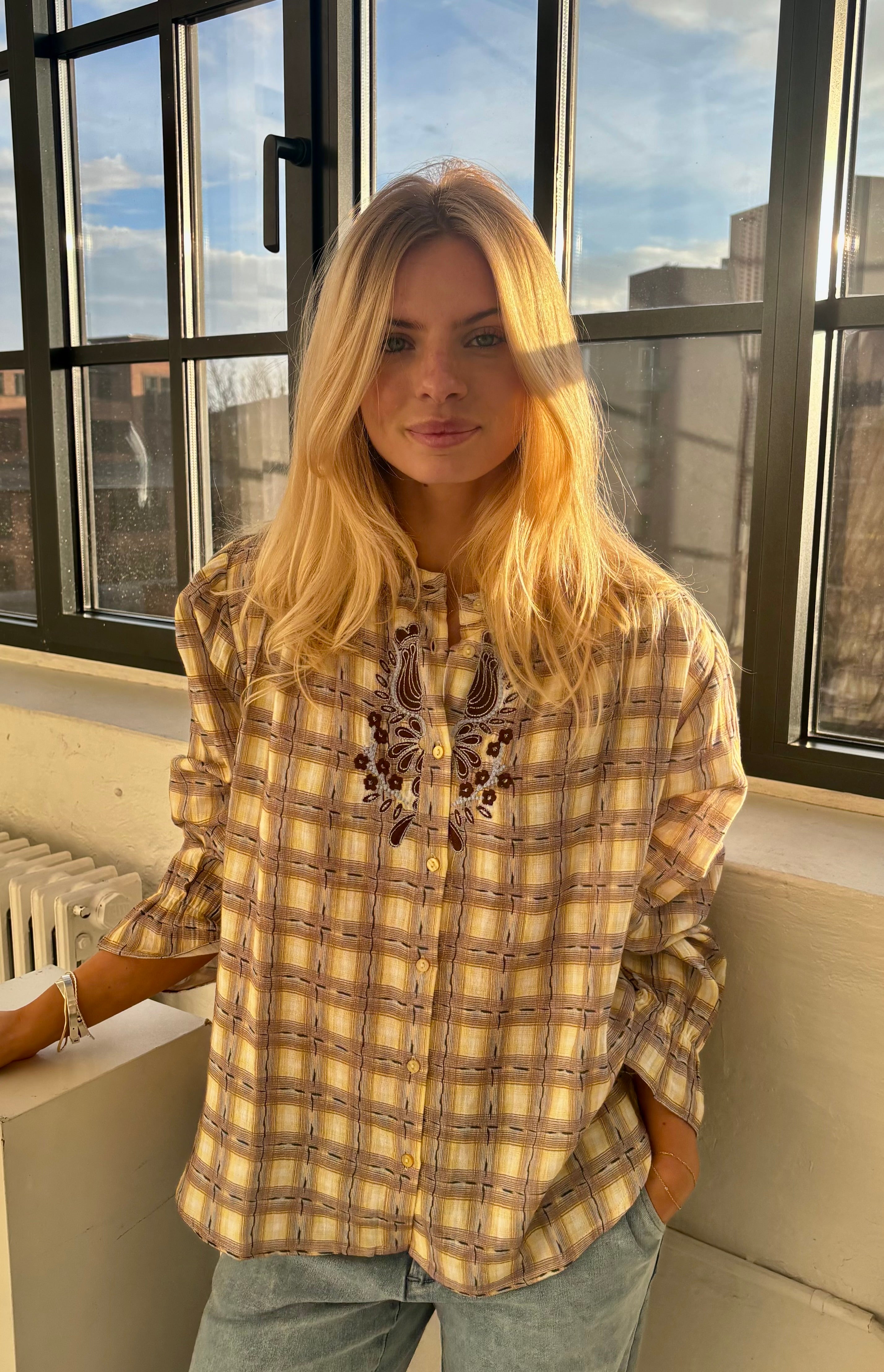 HALLIE BLOUSE CHECK BLUSE