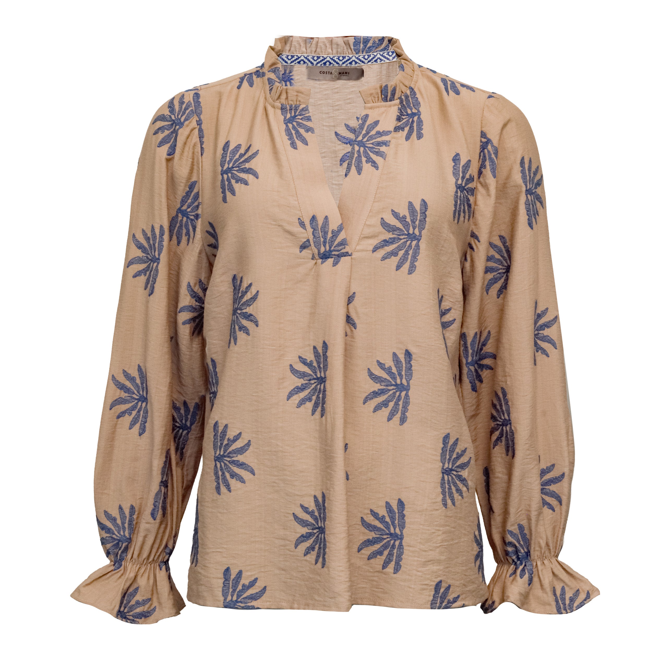 MILEY BLOUSE SAND/BLUE PATTERN