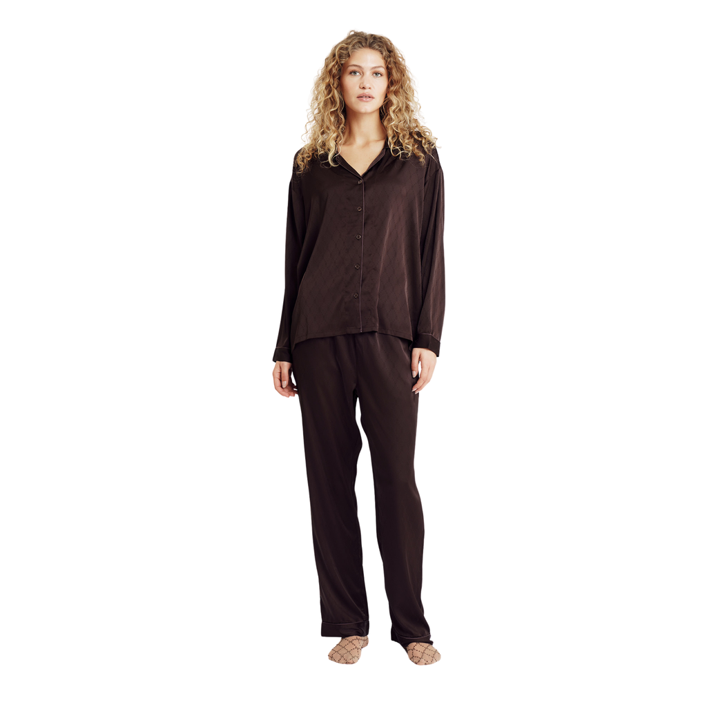 Logo Satin Pyjamas - Brown