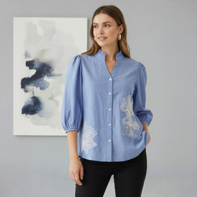 CEMA SHIRT BLUE COMBI BLUSE