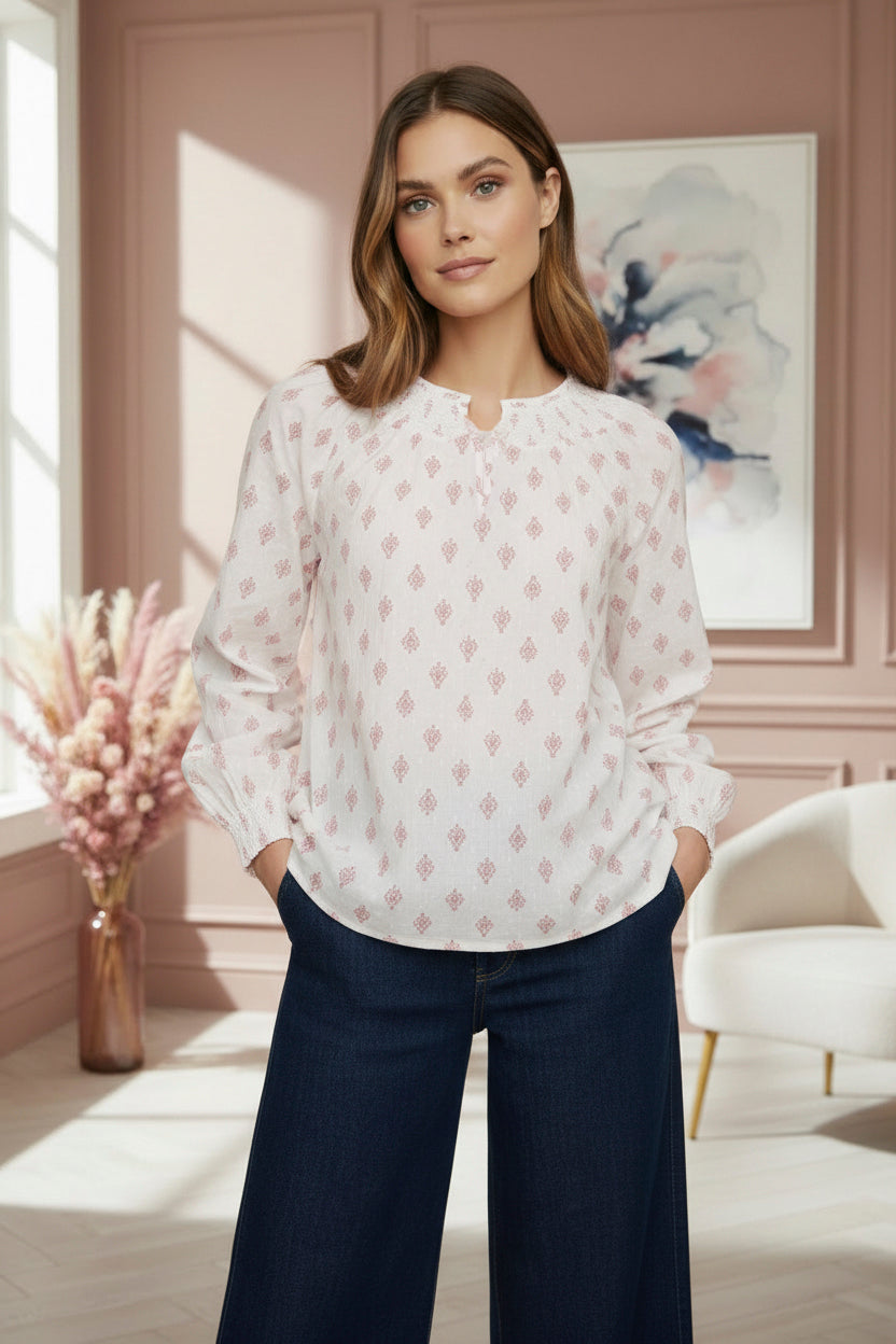 ENID BLOUSE PEACH COMBI BLUSE