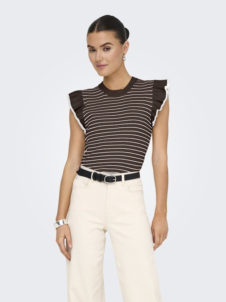 JDYCARICE FRILL PULLOVER KNIT CHOCOLATE BROWN