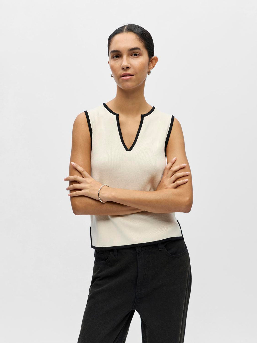Objviva S/L Re V-Neck Knit Top