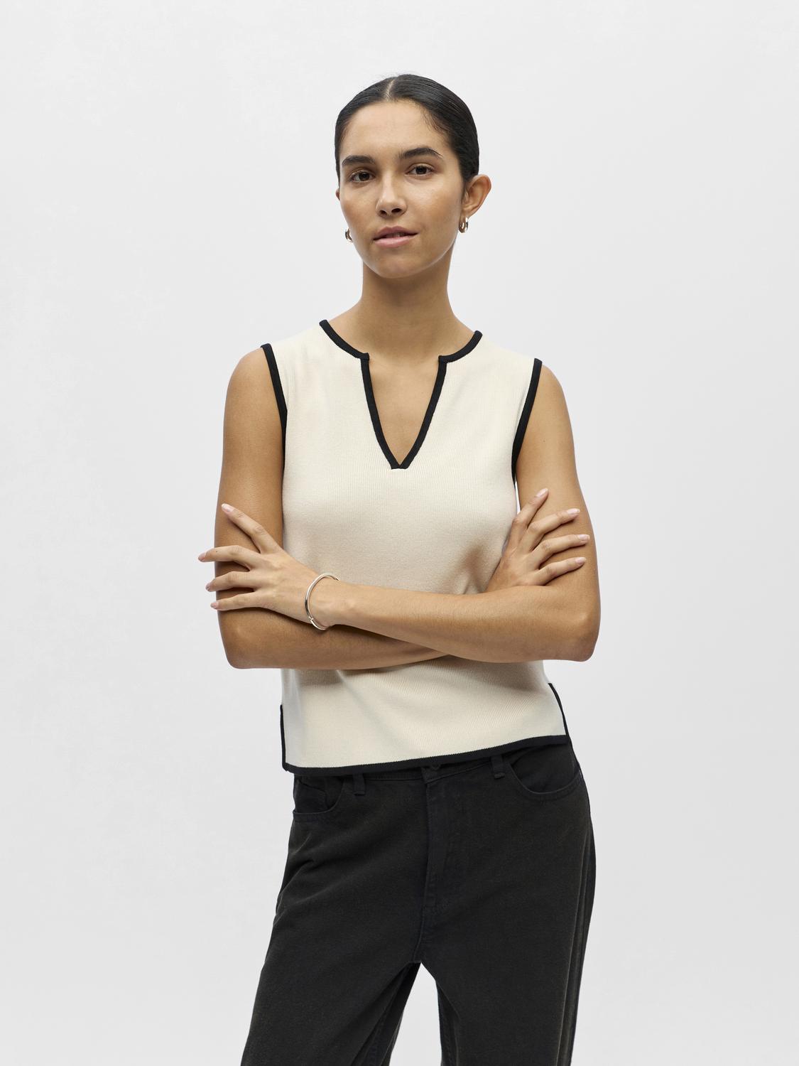 Objviva S/L Re V-Neck Knit Top