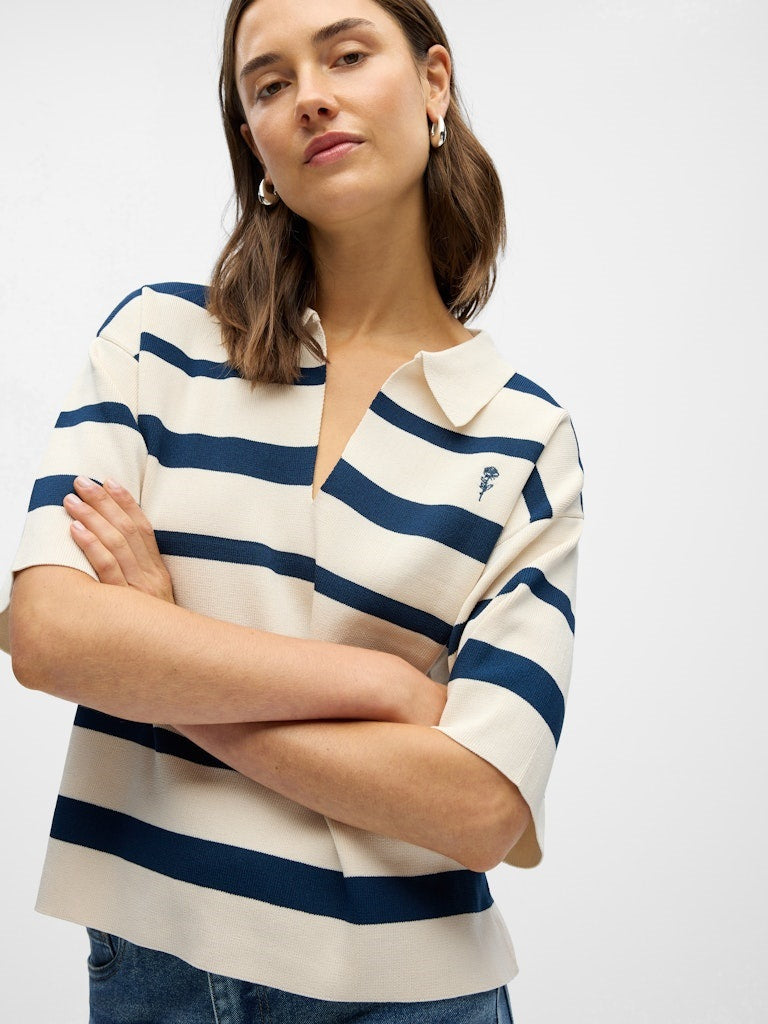 OBJREYNARD 2/4 POLO KNIT SANDSHELL