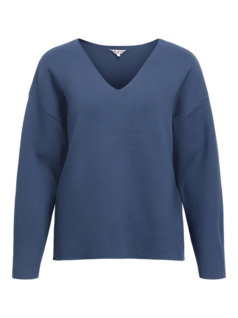 OBJREYNARD v- neck strik  denim