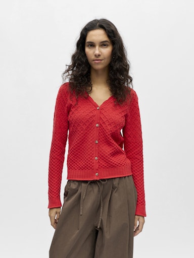 OBJNOA STRIK CARDIGAN RØD