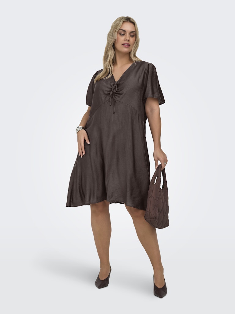 CARCECILIA SS V-NECK KNEE DRESS CHOCOLATE MARTINI