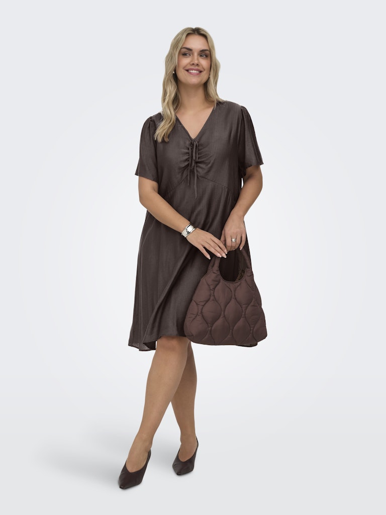CARCECILIA SS V-NECK KNEE DRESS CHOCOLATE MARTINI