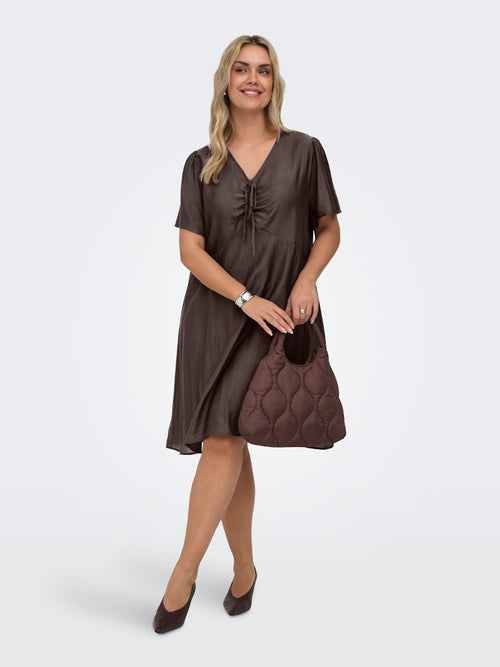 CARCECILIA SS V-NECK KNEE DRESS CHOCOLATE MARTINI