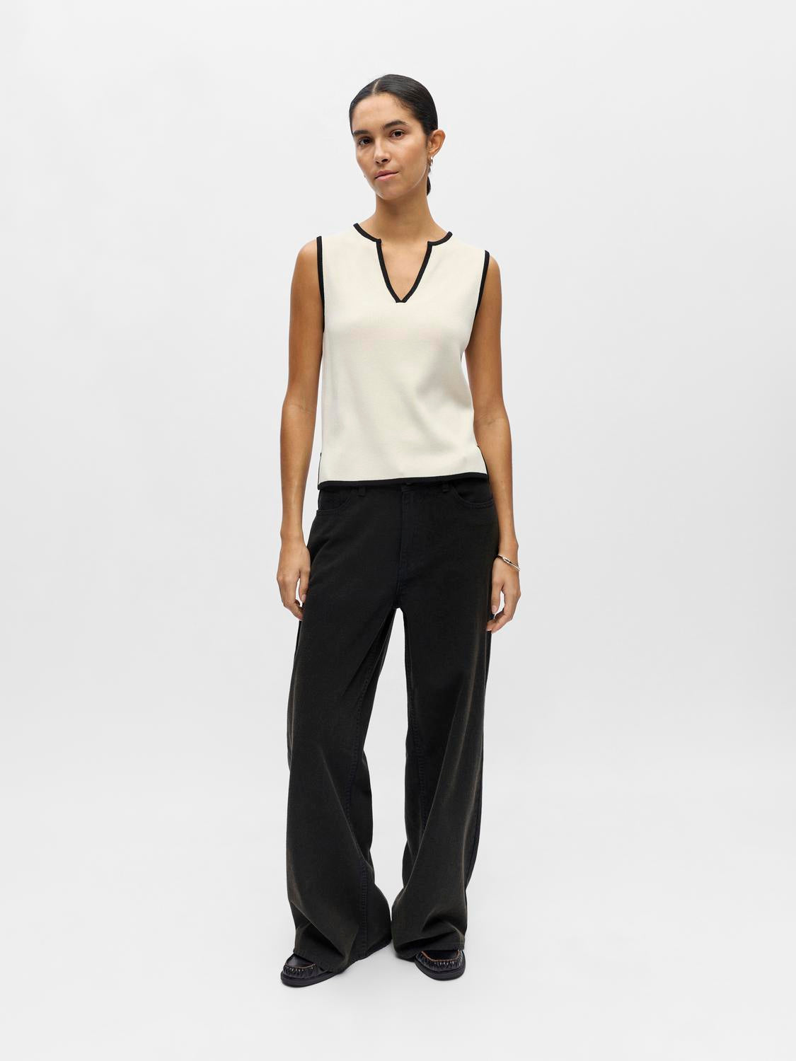 Objviva S/L Re V-Neck Knit Top