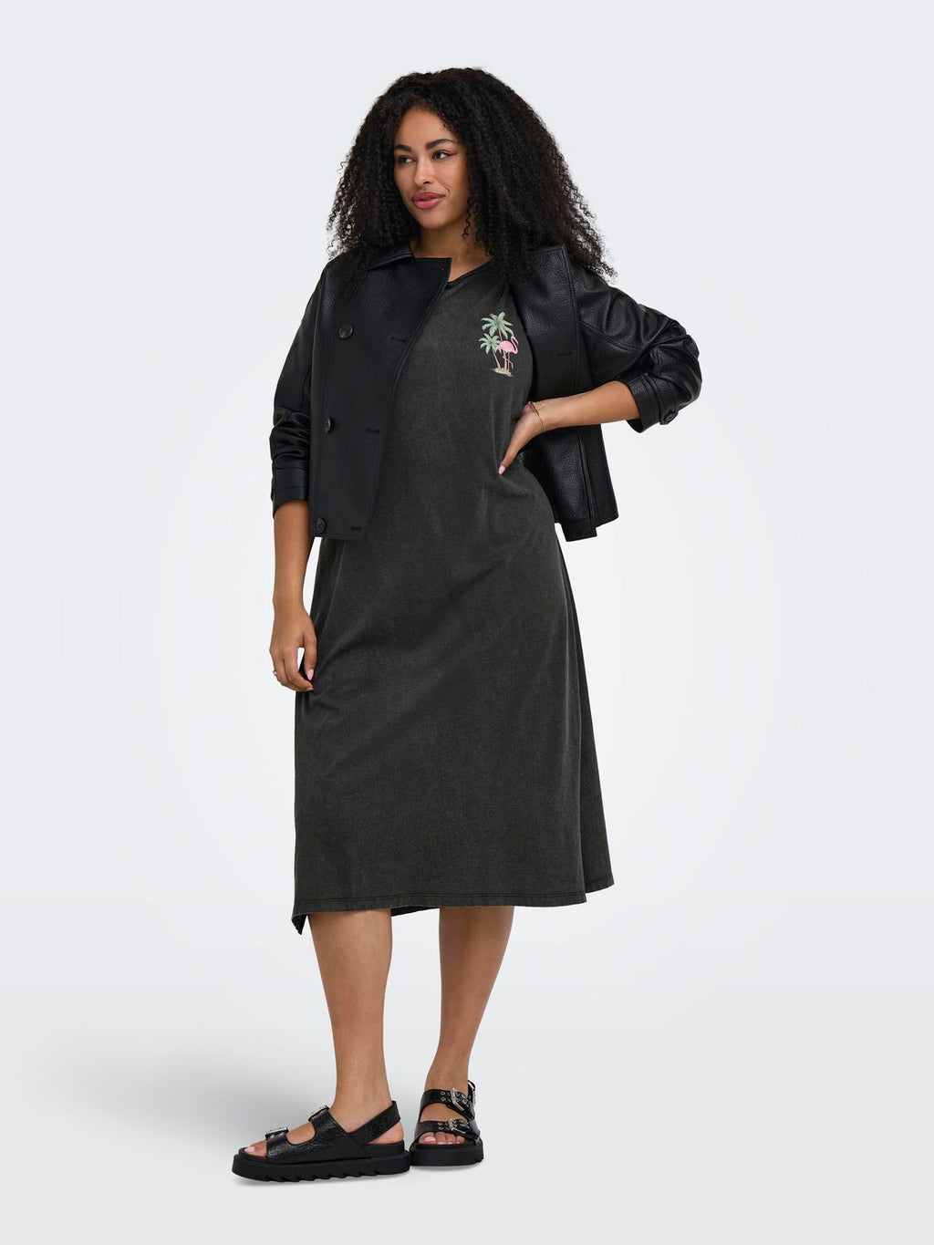 Carmika Foldup S/S Black Slit Dress