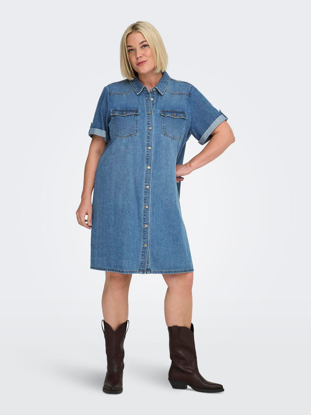 CARLISA DENIM DRESS PLUS KJOLE
